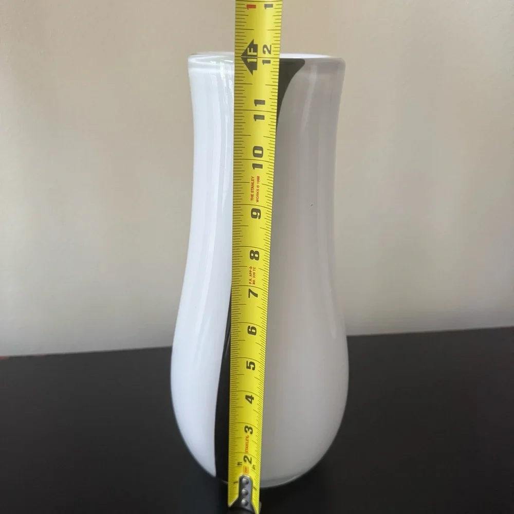Mid century vase made of glass in white with black swirling stripes 60s vintage